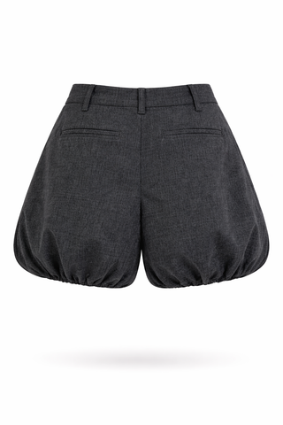 Black Bubble-Hem Wool Blend Shorts