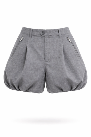 Grey Bubble-Hem Wool Blend Shorts