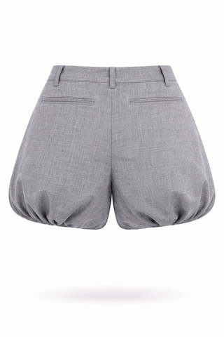 Grey Bubble-Hem Wool Blend Shorts
