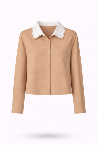 Khaki Contrast Collar Long Sleeve Shirt