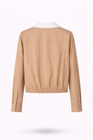 Khaki Contrast Collar Long Sleeve Shirt
