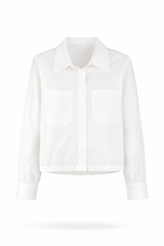 White Contrast Collar Cropped Cotton Shirt