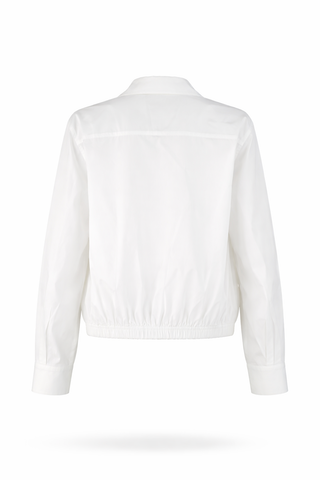 White Contrast Collar Cropped Cotton Shirt
