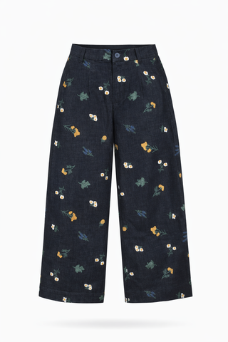 Embellished Wide-Leg Denim Pants