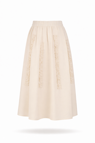 Off-White Gathered Midi A-Line Skirt
