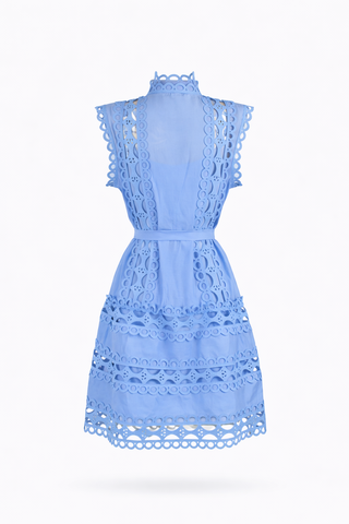 Blue Broderie Anglaise Belted Mini Dress