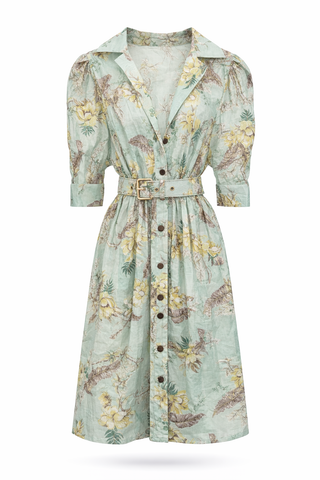 Multi Floral Belted Button-Front Midi Dress