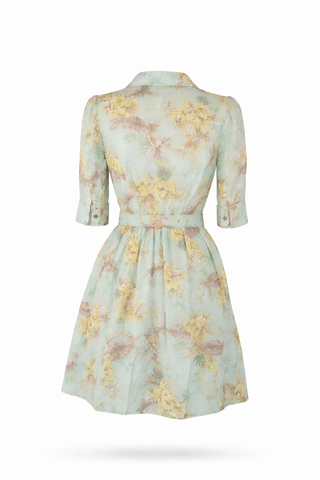 Multi Floral Belted Button-Front Midi Dress