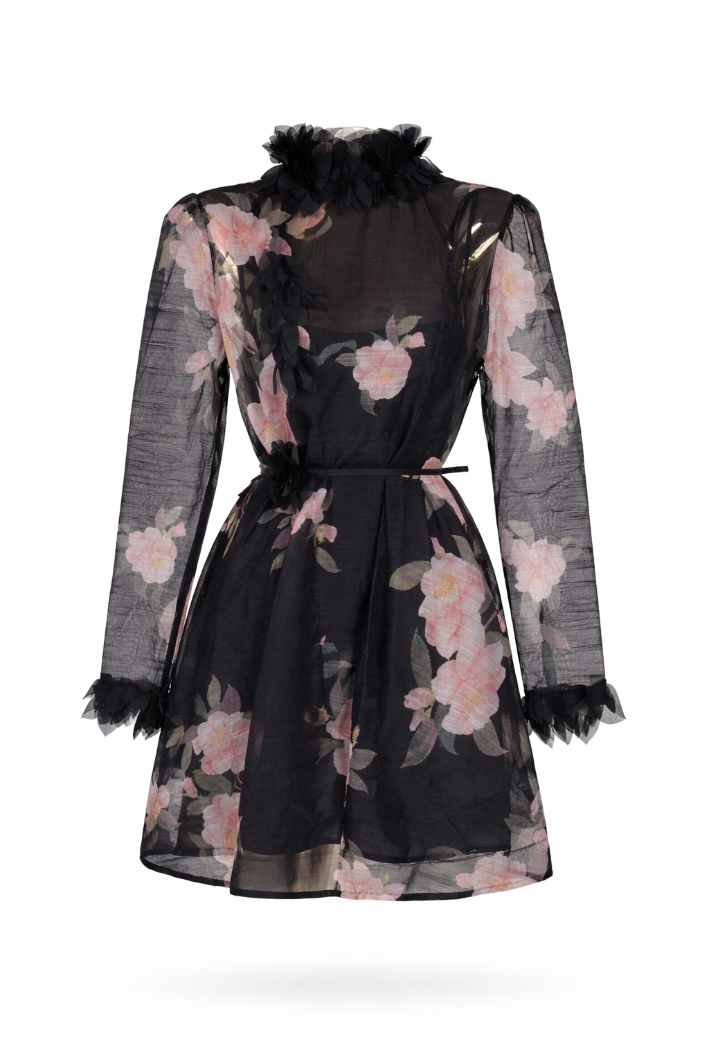Black Feather-Trim Floral Mini Dress – pribrand