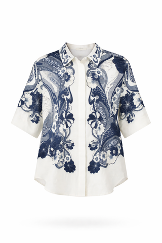 White & Blue Paisley Print Shirt