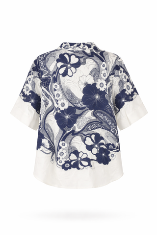 White & Blue Paisley Print Shirt