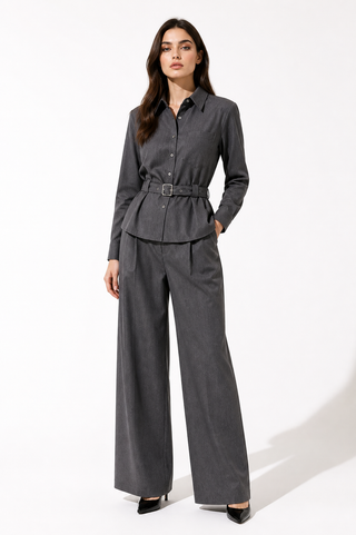 Belted Tailored Wide-Leg Set