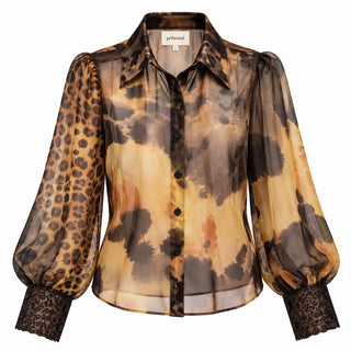 Leopard Tie-Dye Lace-Cuff Shirt