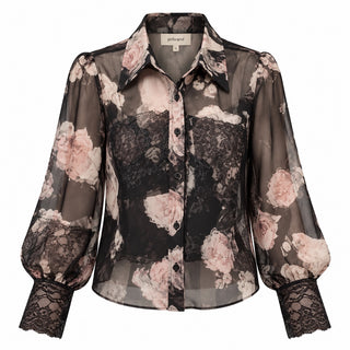 Rose Print Lace-Cuff Shirt