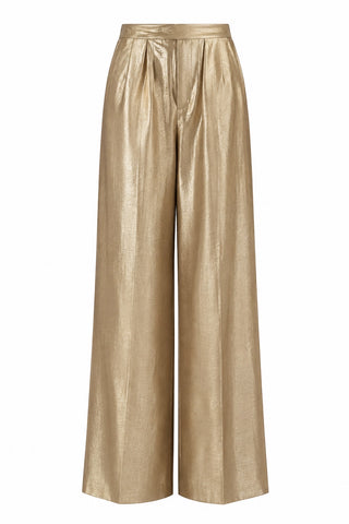 Metallic Pleated Wide-Leg Pant
