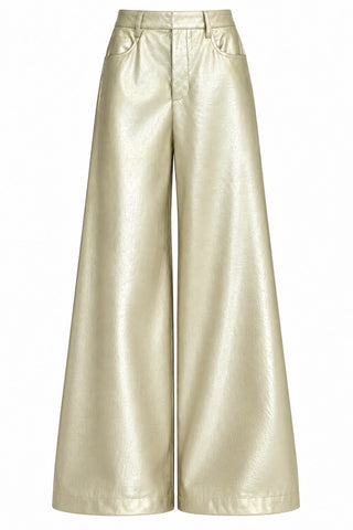 Metallic Coated Wide-Leg Pant