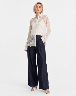 LACE-PANEL SHIRT IN MIXED FABRIC & LACE