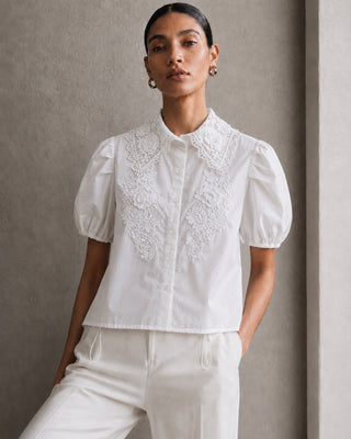 SCALLOP-HEM BUTTON-UP SHIRT IN COTTON