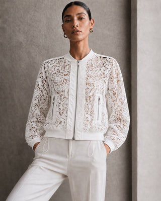 LACE-TRIM CROPPED JACKET IN CREPE & LACE