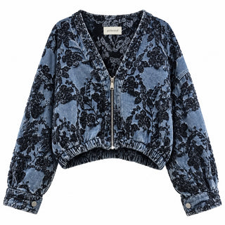 Floral Jacquard Zip Bomber Jacket