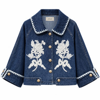 Embroidered Rose Cape-Sleeve Jacket