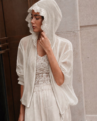 SHEER HOODED JACKET WITH LACE