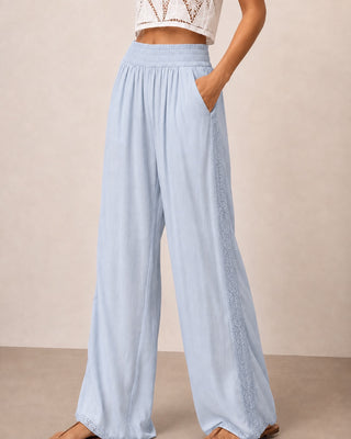 LACE-DETAIL RELAXED PANT IN CREPE & LACE