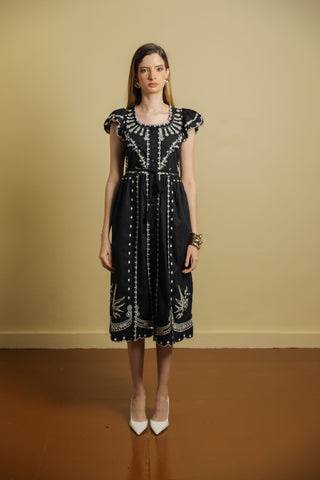 Long Cotton Dress With Embroidery And Short Sleeves