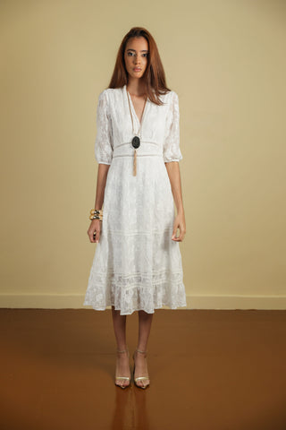 Long Lace Dress With V-Neck