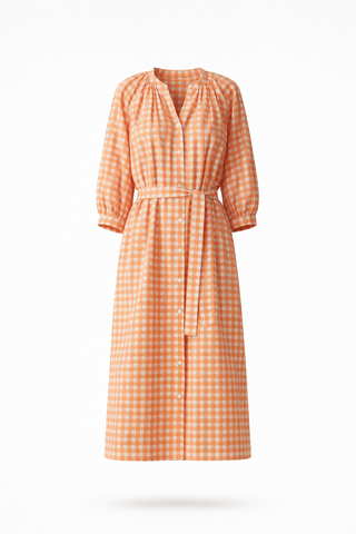 Orange Gingham Midi Wrap Dress