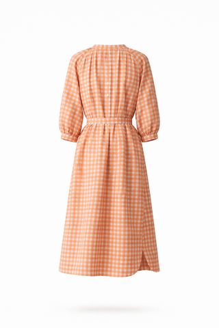 Orange Gingham Midi Wrap Dress