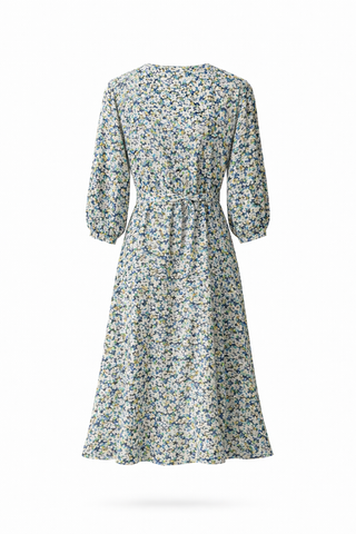 Green Floral Tie-Waist Midi Dress