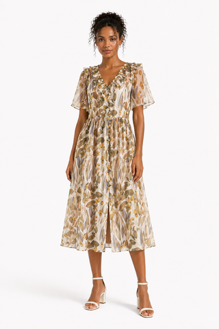 Multi Floral V-Neck Wrap Midi Dress