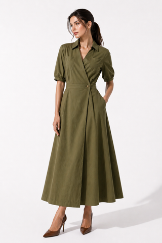 Green Wrap Midi Dress