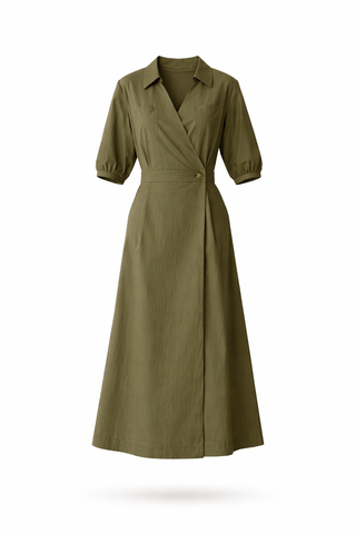 Green Wrap Midi Dress