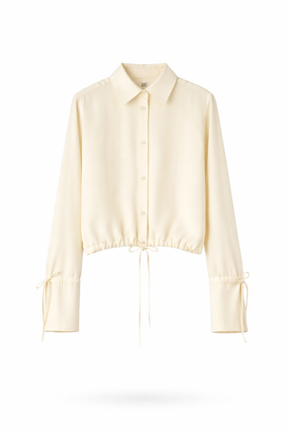 Butter Yellow Drawstring Cropped Shirt