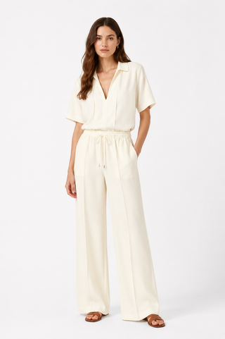 Butter Yellow Lyocell Linen Wide-Leg Trousers