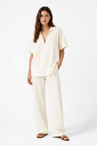 Butter Yellow Open-Neck Cotton Top