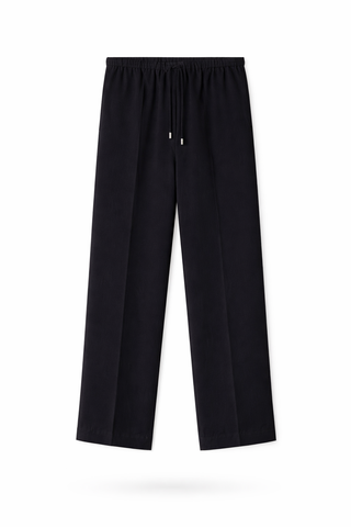 Black Lyocell Linen Wide-Leg Trousers