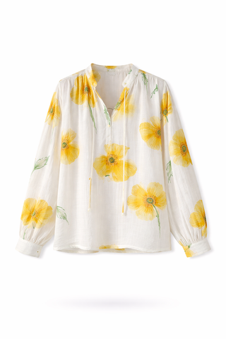 Multi Sunflower Print Relaxed Silk Shirt