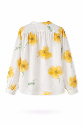 Multi Sunflower Print Relaxed Silk Shirt