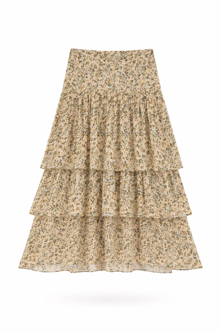 Multi Tiered Ruffle Floral Midi Skirt