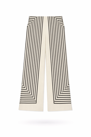 Beige Geometric Print Wide-Leg Trousers
