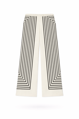 Beige Geometric Print Wide-Leg Trousers