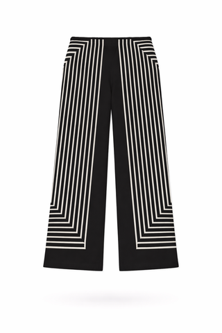 Black Geometric Print Wide-Leg Trousers