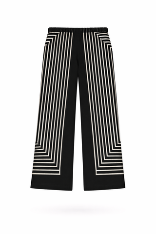 Black Geometric Print Wide-Leg Trousers