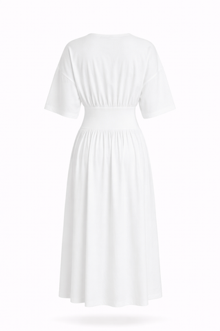 White Draped Flutter Sleeve Midi Dress