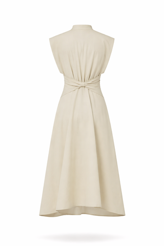 Beige Knot-Front Sleeveless Midi Dress