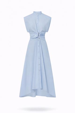 Blue Twist-Knot Midi Shirt Dress