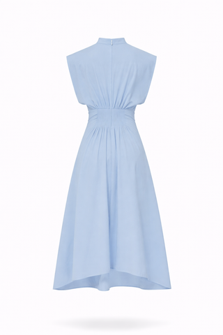 Blue Twist-Knot Midi Shirt Dress